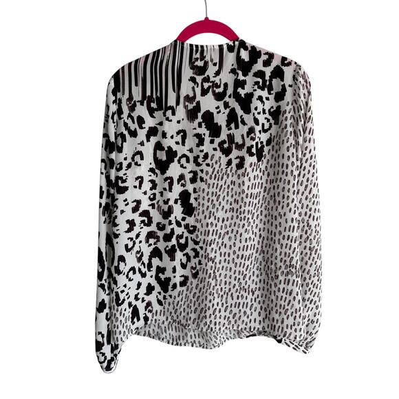CAbi Black and White Animal Print Surplice Long Sleeve Ladies Blouse, S - Picture 2 of 6